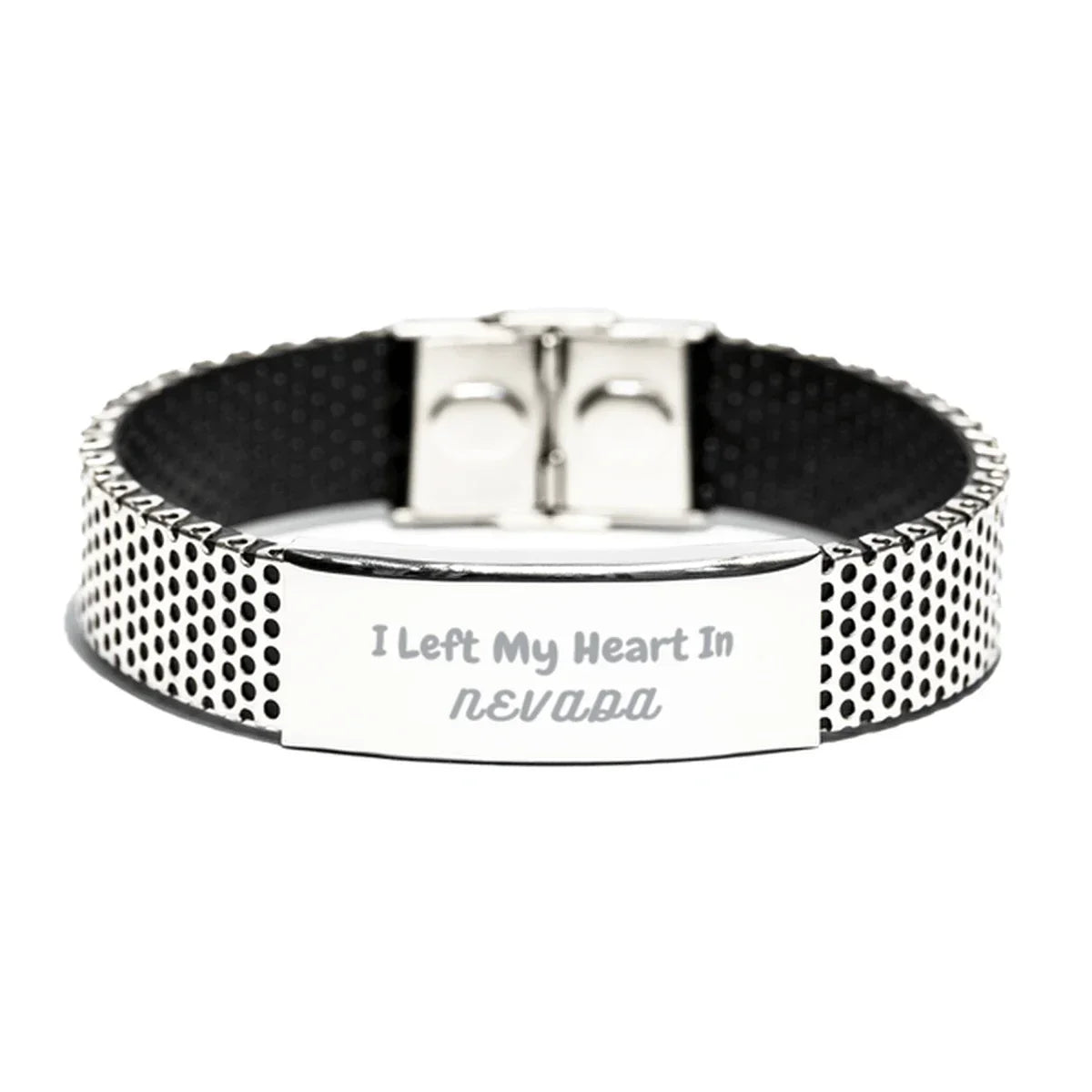 I Left My Heart In Nevada Gifts, Meaningful Nevada State for Friends, Men, Women. Stainless Steel Bracelet for Nevada People