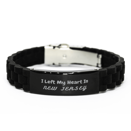 I Left My Heart In New Jersey Gifts, Meaningful New Jersey State for Friends, Men, Women. Black Glidelock Clasp Bracelet for New Jersey People - Mallard Moon Gift Shop