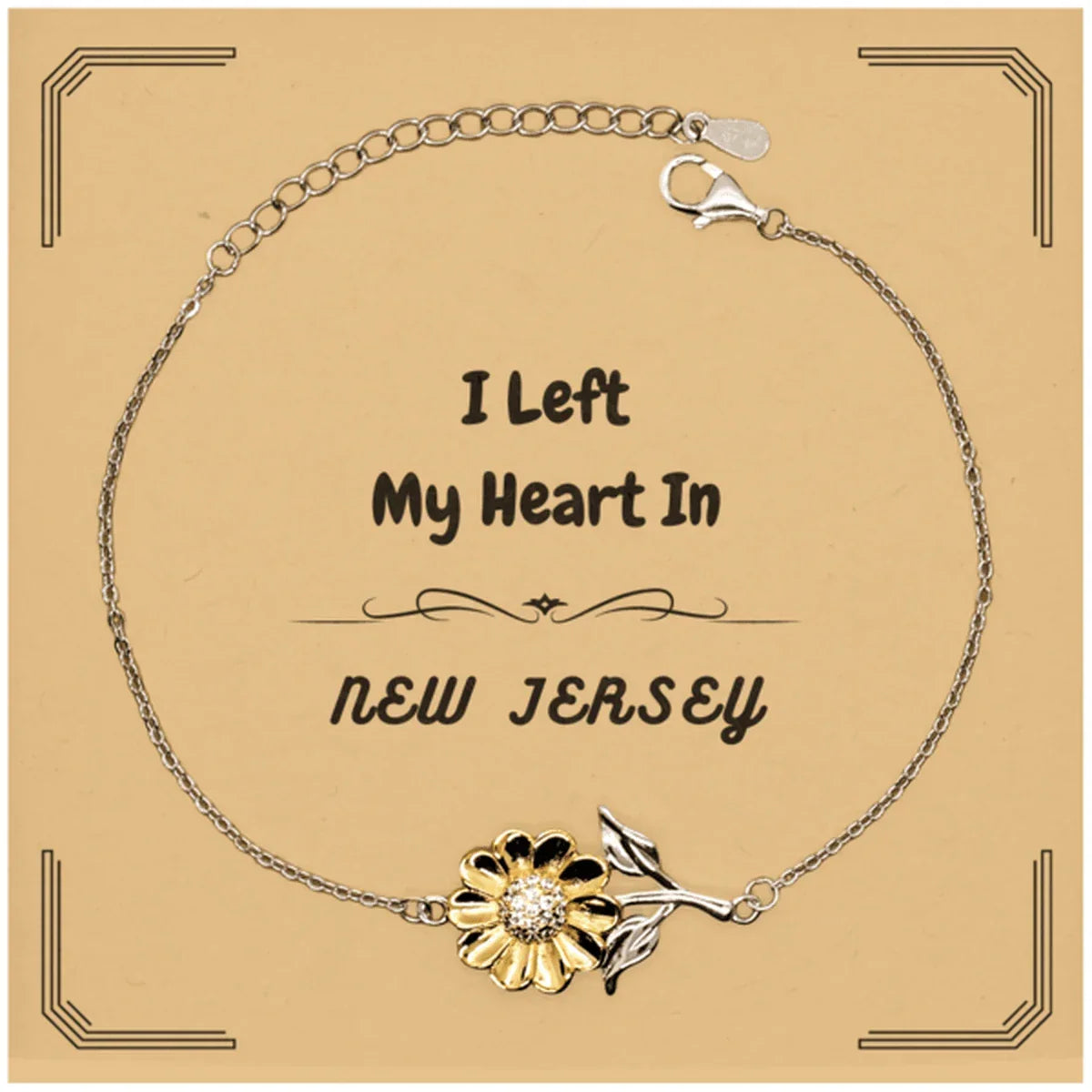 I Left My Heart In New Jersey Gifts, Meaningful New Jersey State for Friends, Men, Women. Sunflower Bracelet for New Jersey People