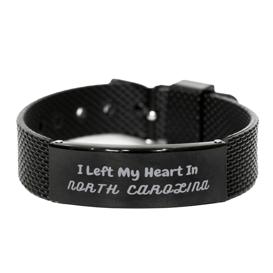 I Left My Heart In North Carolina Gifts, Meaningful North Carolina State for Friends, Men, Women. Black Shark Mesh Bracelet for North Carolina People - Mallard Moon Gift Shop