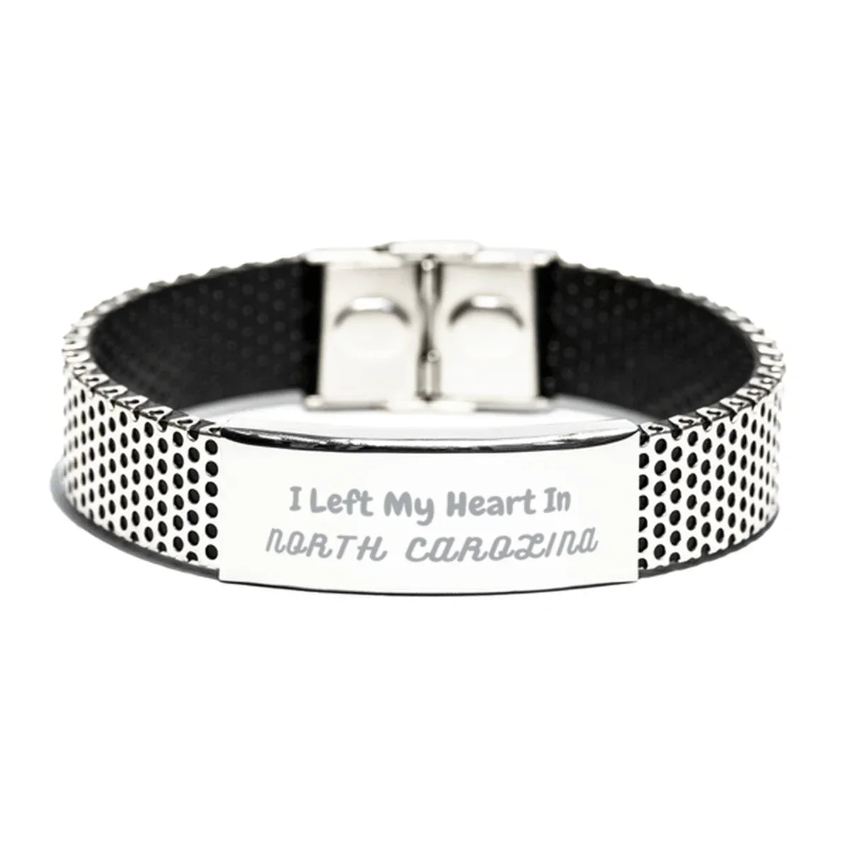 I Left My Heart In North Carolina Gifts, Meaningful North Carolina State for Friends, Men, Women. Stainless Steel Bracelet for North Carolina People