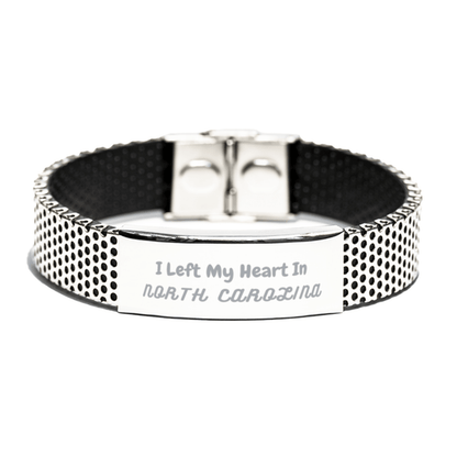 I Left My Heart In North Carolina Gifts, Meaningful North Carolina State for Friends, Men, Women. Stainless Steel Bracelet for North Carolina People - Mallard Moon Gift Shop