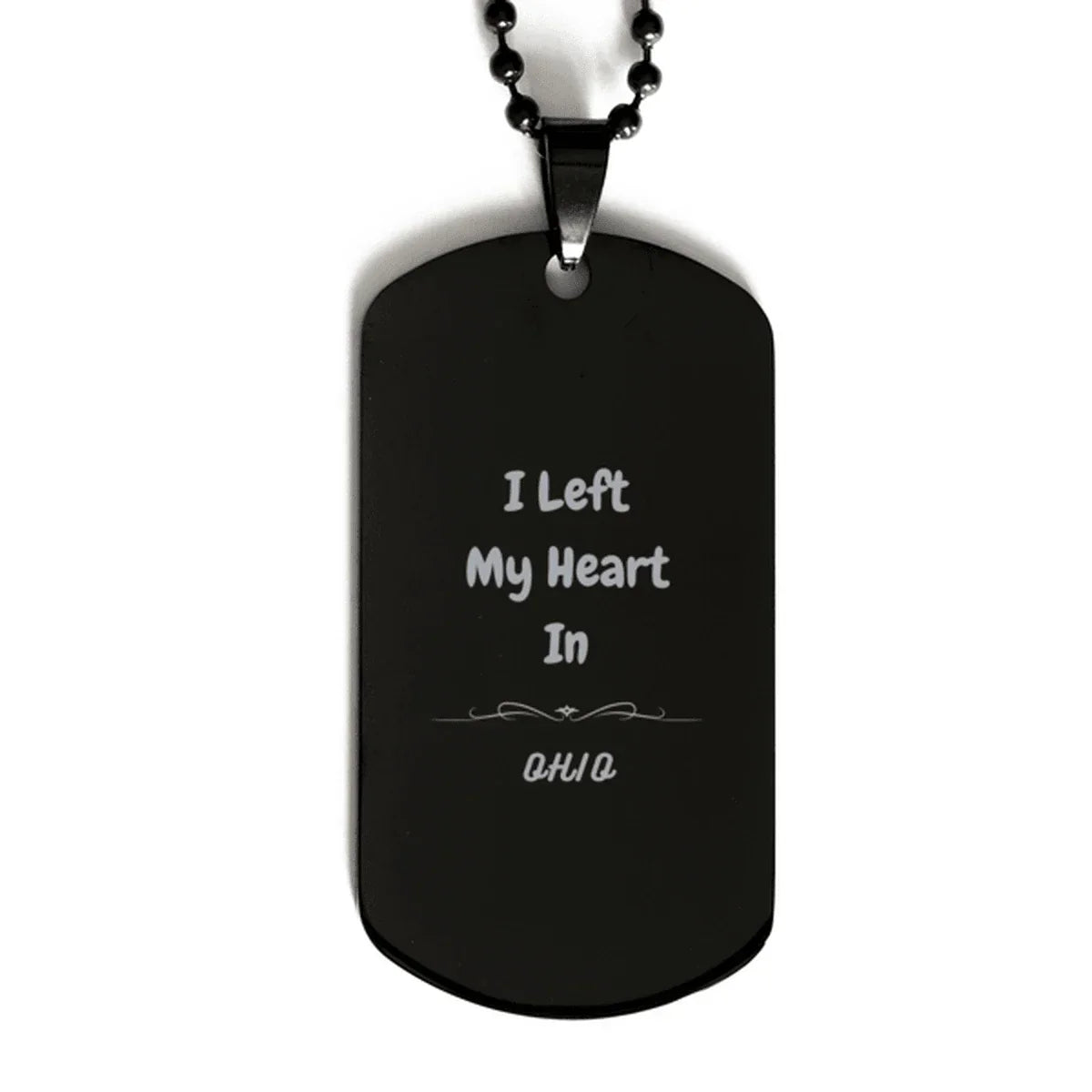 I Left My Heart In Ohio Gifts, Meaningful Ohio State for Friends, Men, Women. Black Dog Tag for Ohio People