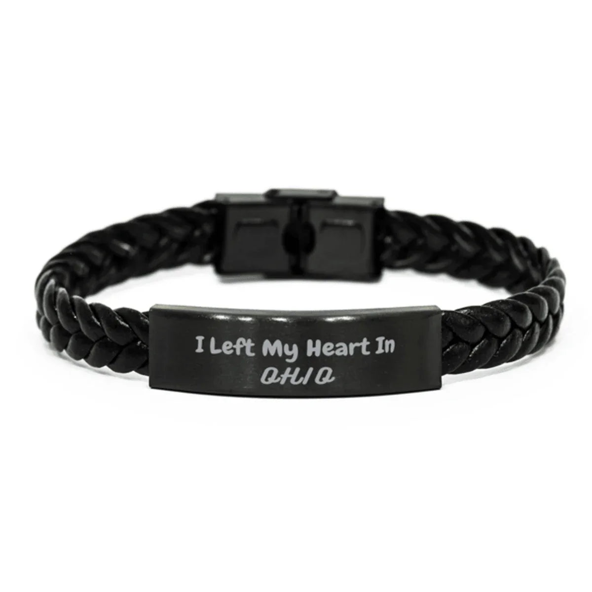 I Left My Heart In Ohio Gifts, Meaningful Ohio State for Friends, Men, Women. Braided Leather Bracelet for Ohio People