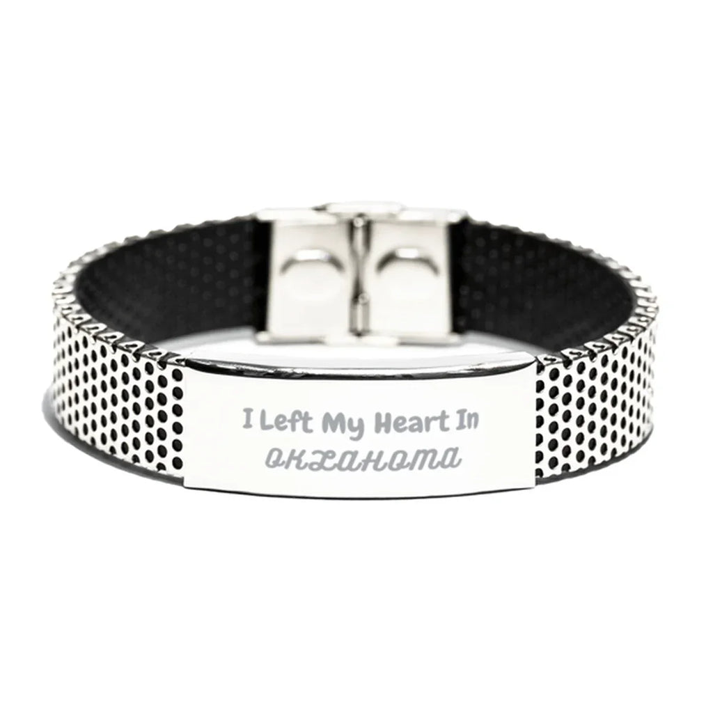 I Left My Heart In Oklahoma Gifts, Meaningful Oklahoma State for Friends, Men, Women. Stainless Steel Bracelet for Oklahoma People