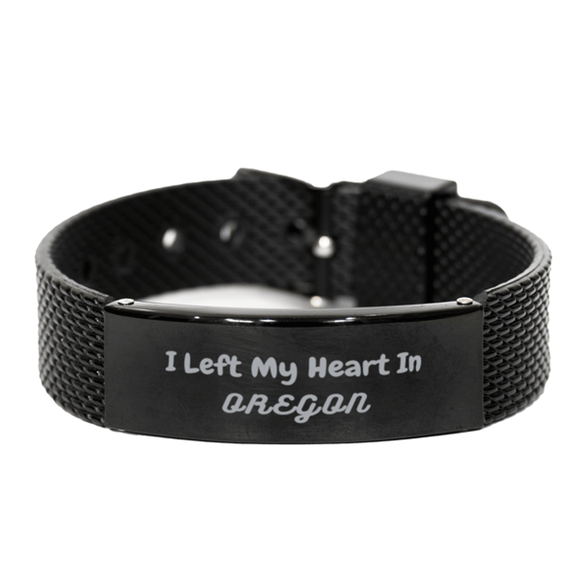 I Left My Heart In Oregon Gifts, Meaningful Oregon State for Friends, Men, Women. Black Shark Mesh Bracelet for Oregon People - Mallard Moon Gift Shop