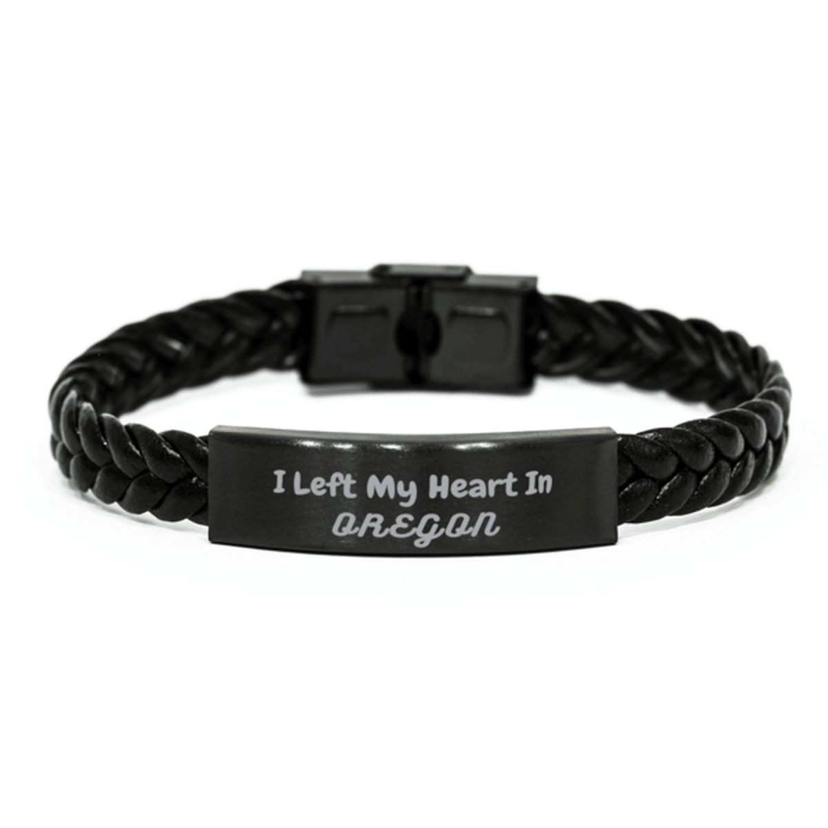 I Left My Heart In Oregon Gifts, Meaningful Oregon State for Friends, Men, Women. Braided Leather Bracelet for Oregon People - Mallard Moon Gift Shop
