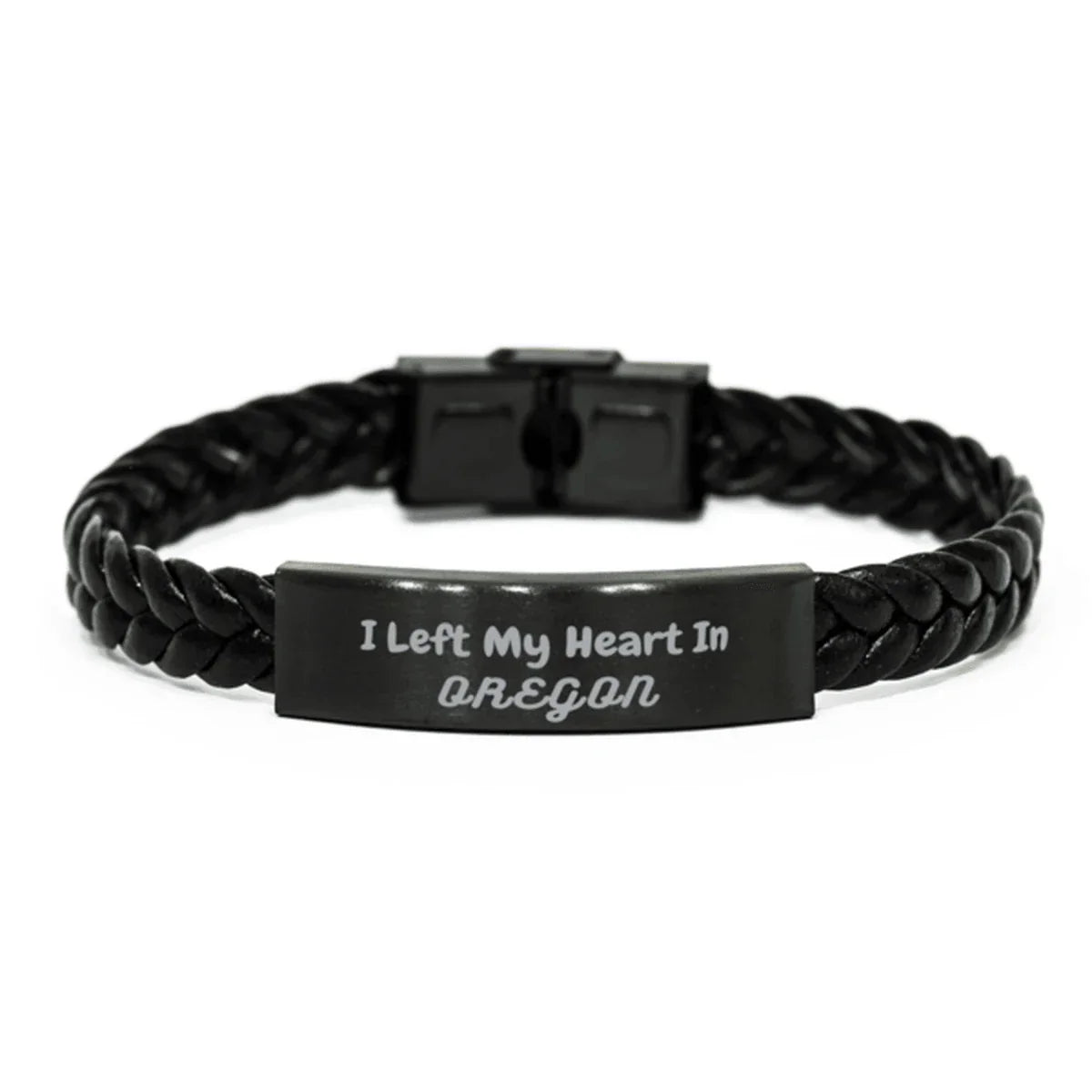 I Left My Heart In Oregon Gifts, Meaningful Oregon State for Friends, Men, Women. Braided Leather Bracelet for Oregon People