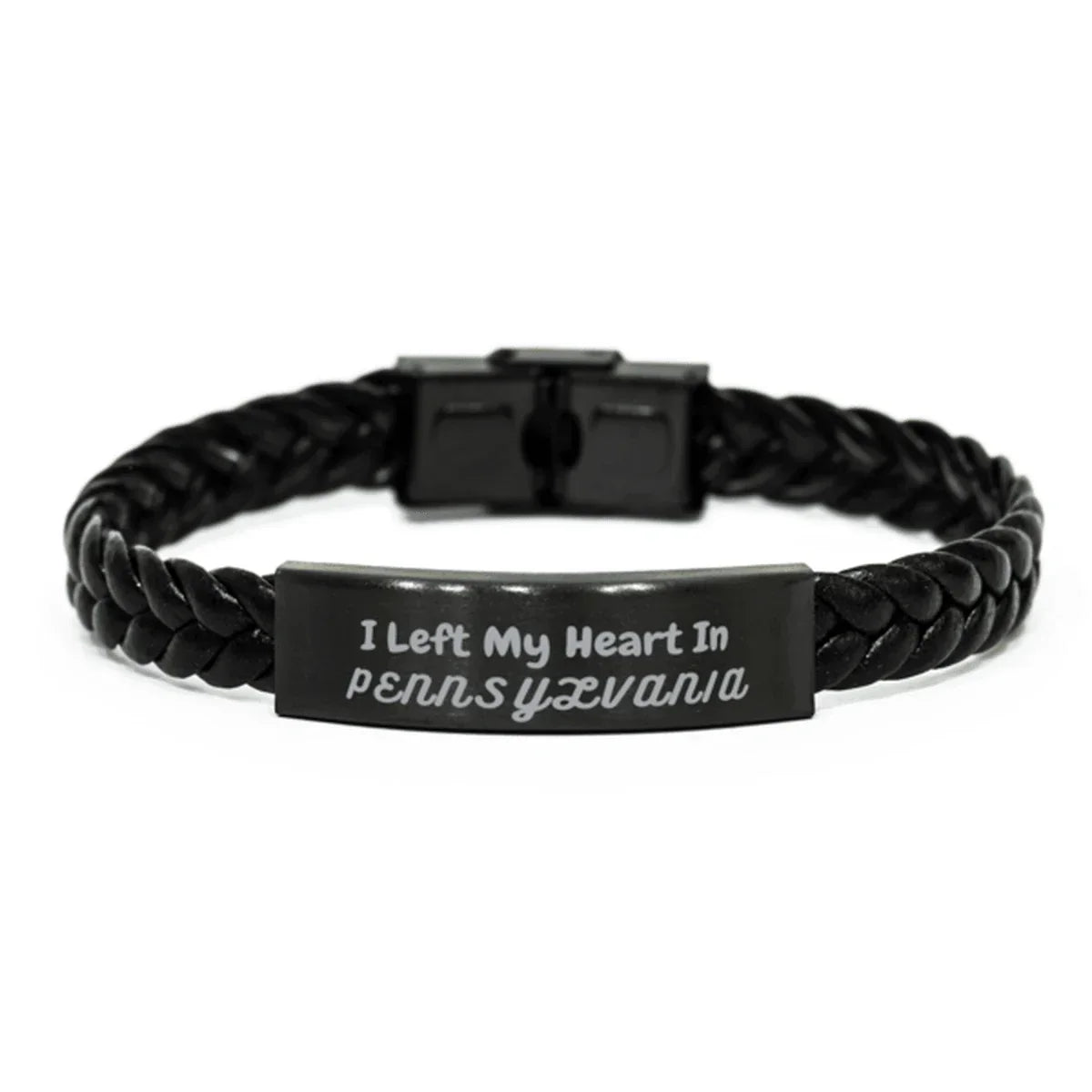 I Left My Heart In Pennsylvania Gifts, Meaningful Pennsylvania State for Friends, Men, Women. Braided Leather Bracelet for Pennsylvania People