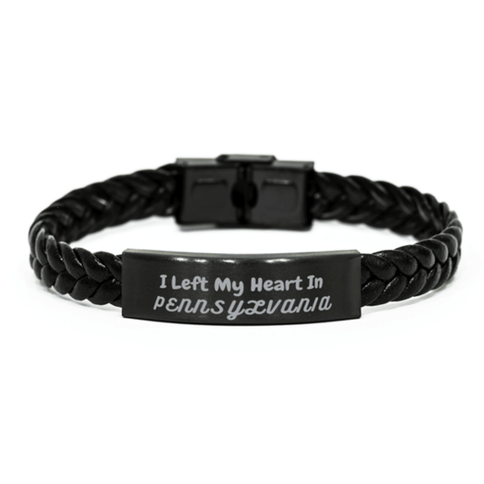 I Left My Heart In Pennsylvania Gifts, Meaningful Pennsylvania State for Friends, Men, Women. Braided Leather Bracelet for Pennsylvania People - Mallard Moon Gift Shop