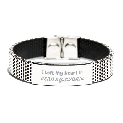 I Left My Heart In Pennsylvania Gifts, Meaningful Pennsylvania State for Friends, Men, Women. Stainless Steel Bracelet for Pennsylvania People - Mallard Moon Gift Shop