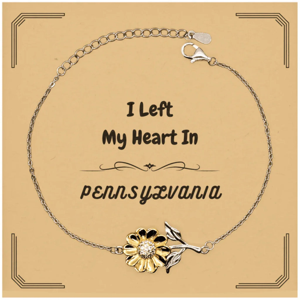 I Left My Heart In Pennsylvania Gifts, Meaningful Pennsylvania State for Friends, Men, Women. Sunflower Bracelet for Pennsylvania People