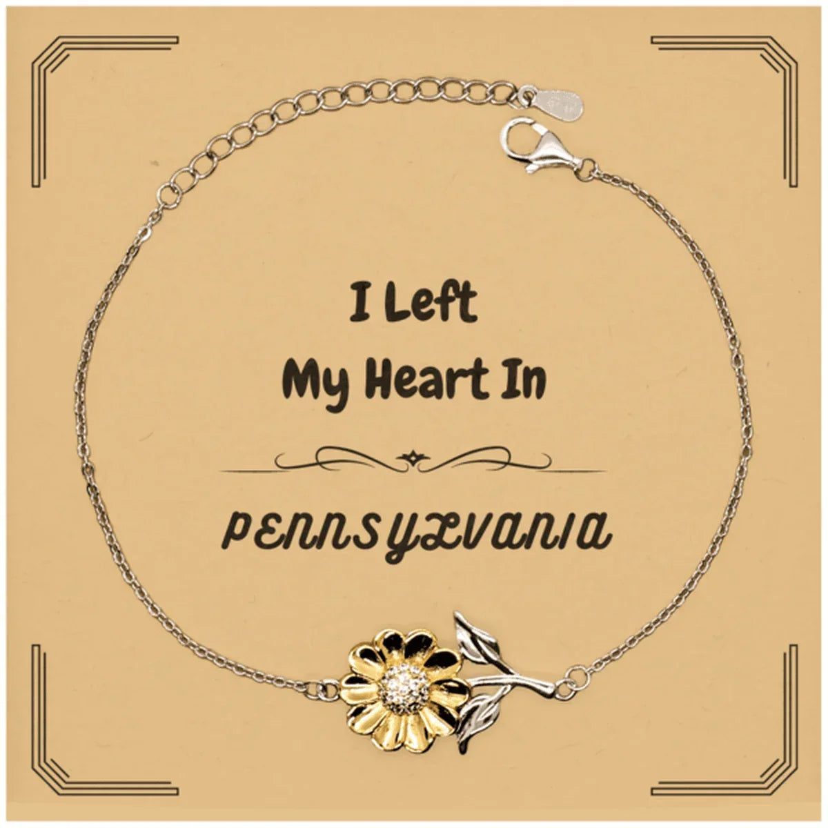 I Left My Heart In Pennsylvania Gifts, Meaningful Pennsylvania State for Friends, Men, Women. Sunflower Bracelet for Pennsylvania People