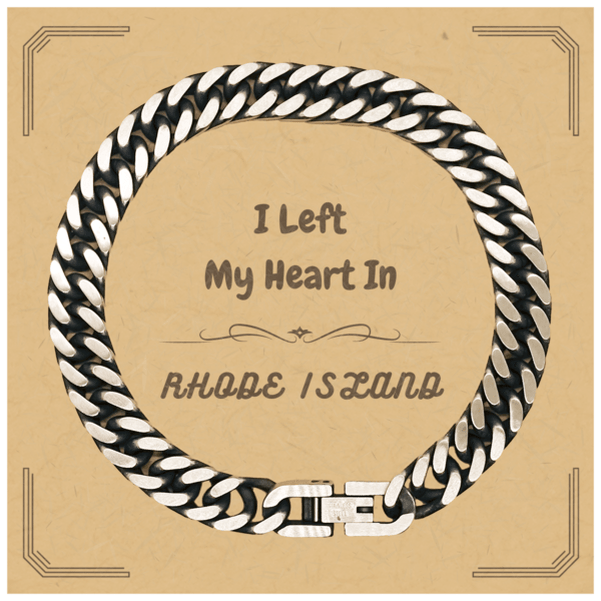 I Left My Heart In Rhode Island Gifts, Meaningful Rhode Island State for Friends, Men, Women. Cuban Link Chain Bracelet for Rhode Island People - Mallard Moon Gift Shop