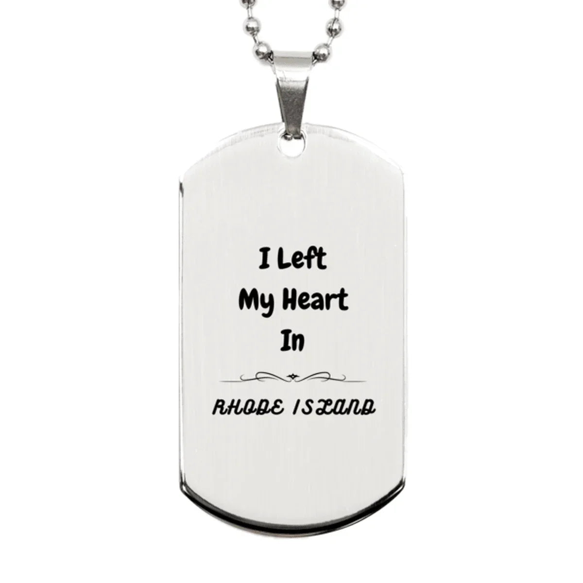 I Left My Heart In Rhode Island Gifts, Meaningful Rhode Island State for Friends, Men, Women. Silver Dog Tag for Rhode Island People