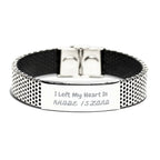 I Left My Heart In Rhode Island Gifts, Meaningful Rhode Island State for Friends, Men, Women. Stainless Steel Bracelet for Rhode Island People
