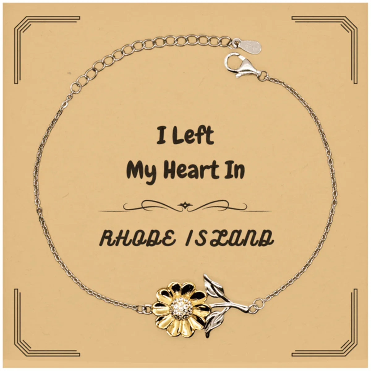 I Left My Heart In Rhode Island Gifts, Meaningful Rhode Island State for Friends, Men, Women. Sunflower Bracelet for Rhode Island People