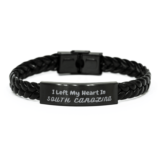 I Left My Heart In South Carolina Gifts, Meaningful South Carolina State for Friends, Men, Women. Braided Leather Bracelet for South Carolina People - Mallard Moon Gift Shop