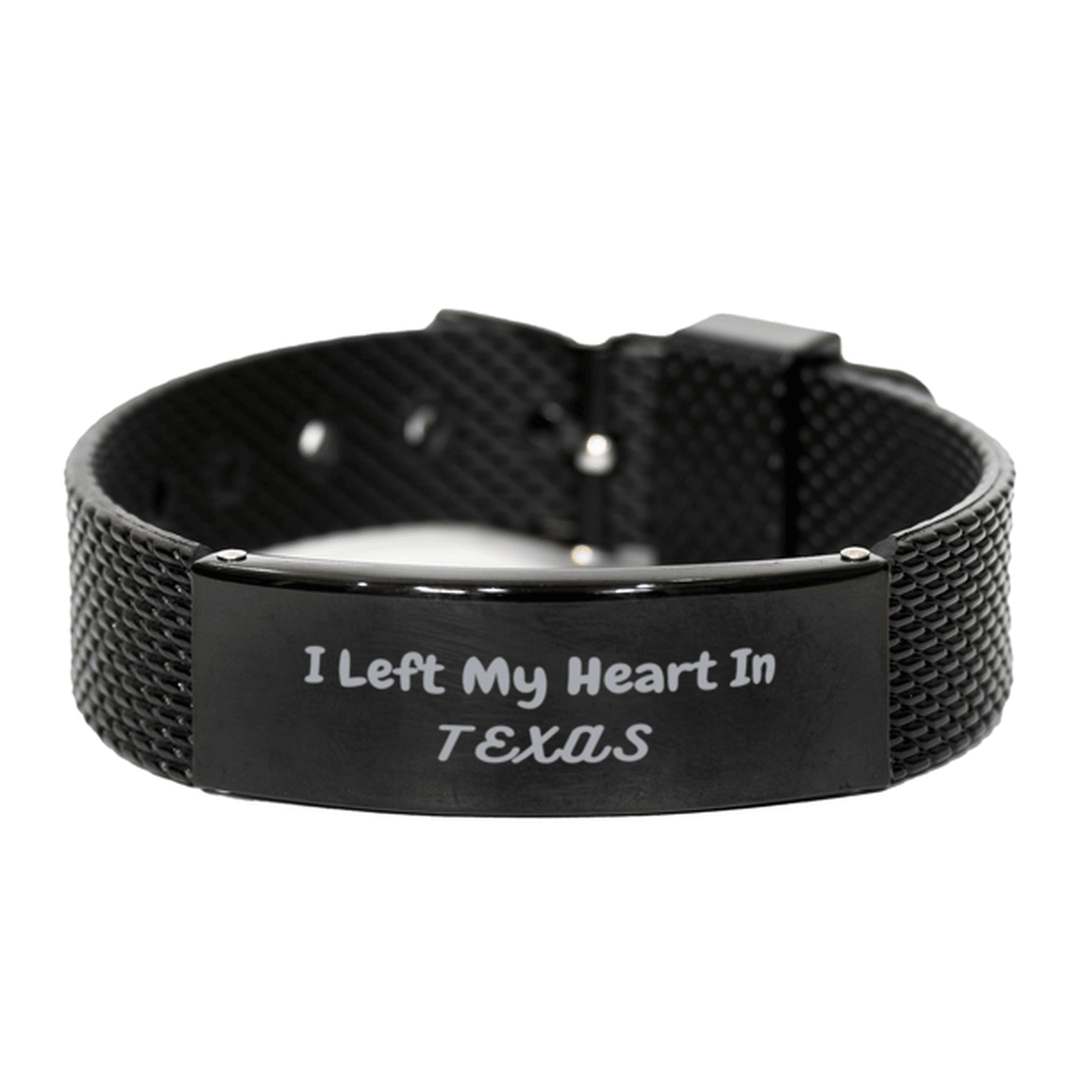 I Left My Heart In Texas Gifts, Meaningful Texas State for Friends, Men, Women. Black Shark Mesh Bracelet for Texas People - Mallard Moon Gift Shop