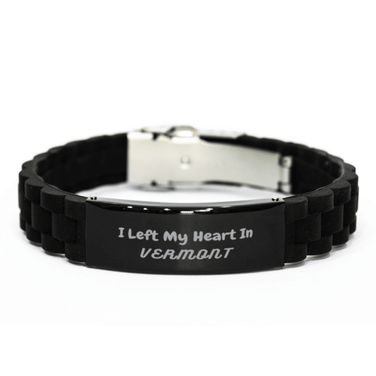 I Left My Heart In Vermont Gifts, Meaningful Vermont State for Friends, Men, Women. Black Glidelock Clasp Bracelet for Vermont People - Mallard Moon Gift Shop