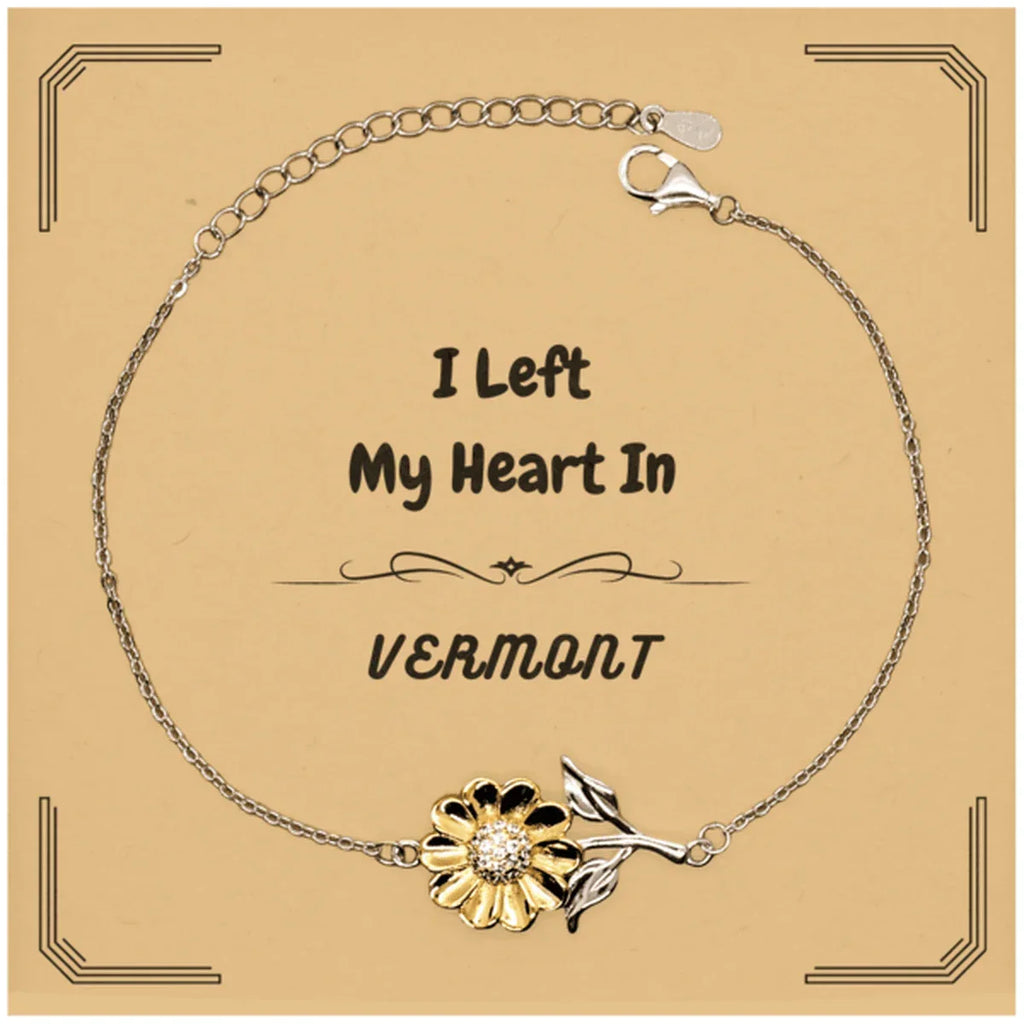 I Left My Heart In Vermont Gifts, Meaningful Vermont State for Friends, Men, Women. Sunflower Bracelet for Vermont People