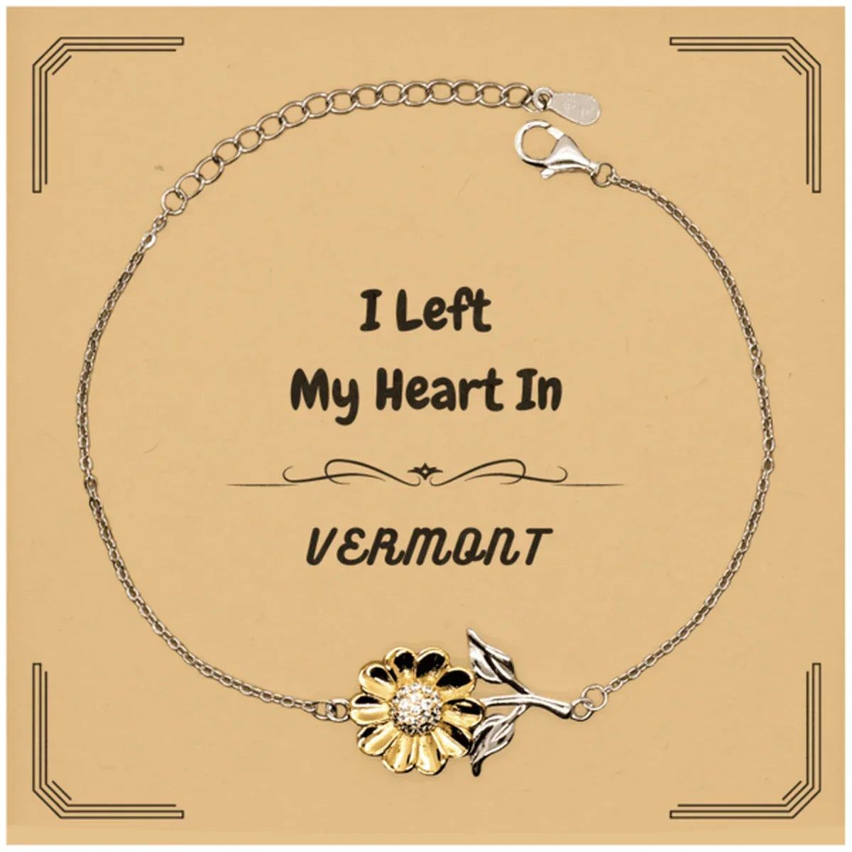 I Left My Heart In Vermont Gifts, Meaningful Vermont State for Friends, Men, Women. Sunflower Bracelet for Vermont People