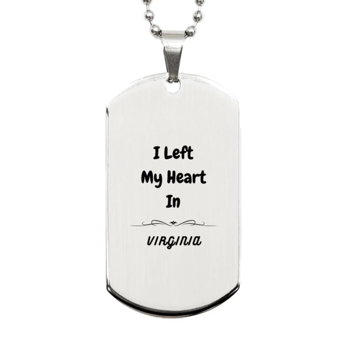 I Left My Heart In Virginia Gifts, Meaningful Virginia State for Friends, Men, Women. Silver Dog Tag for Virginia People