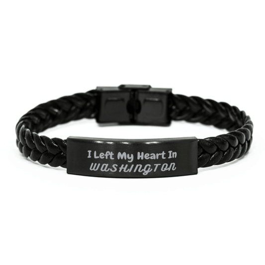 I Left My Heart In Washington Gifts, Meaningful Washington State for Friends, Men, Women. Braided Leather Bracelet for Washington People - Mallard Moon Gift Shop