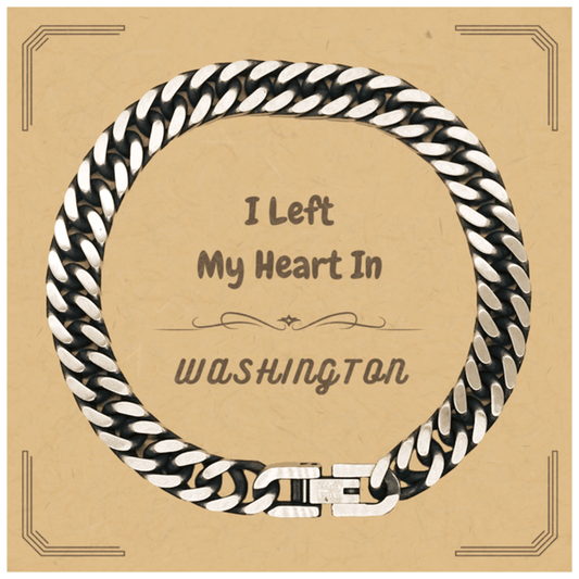 I Left My Heart In Washington Gifts, Meaningful Washington State for Friends, Men, Women. Cuban Link Chain Bracelet for Washington People - Mallard Moon Gift Shop