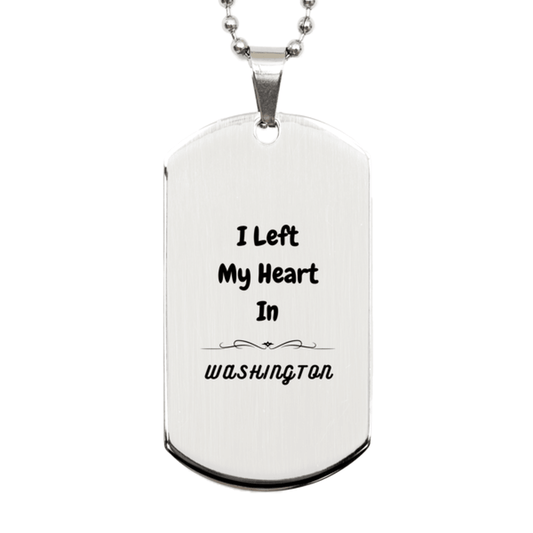 I Left My Heart In Washington Gifts, Meaningful Washington State for Friends, Men, Women. Silver Dog Tag for Washington People - Mallard Moon Gift Shop