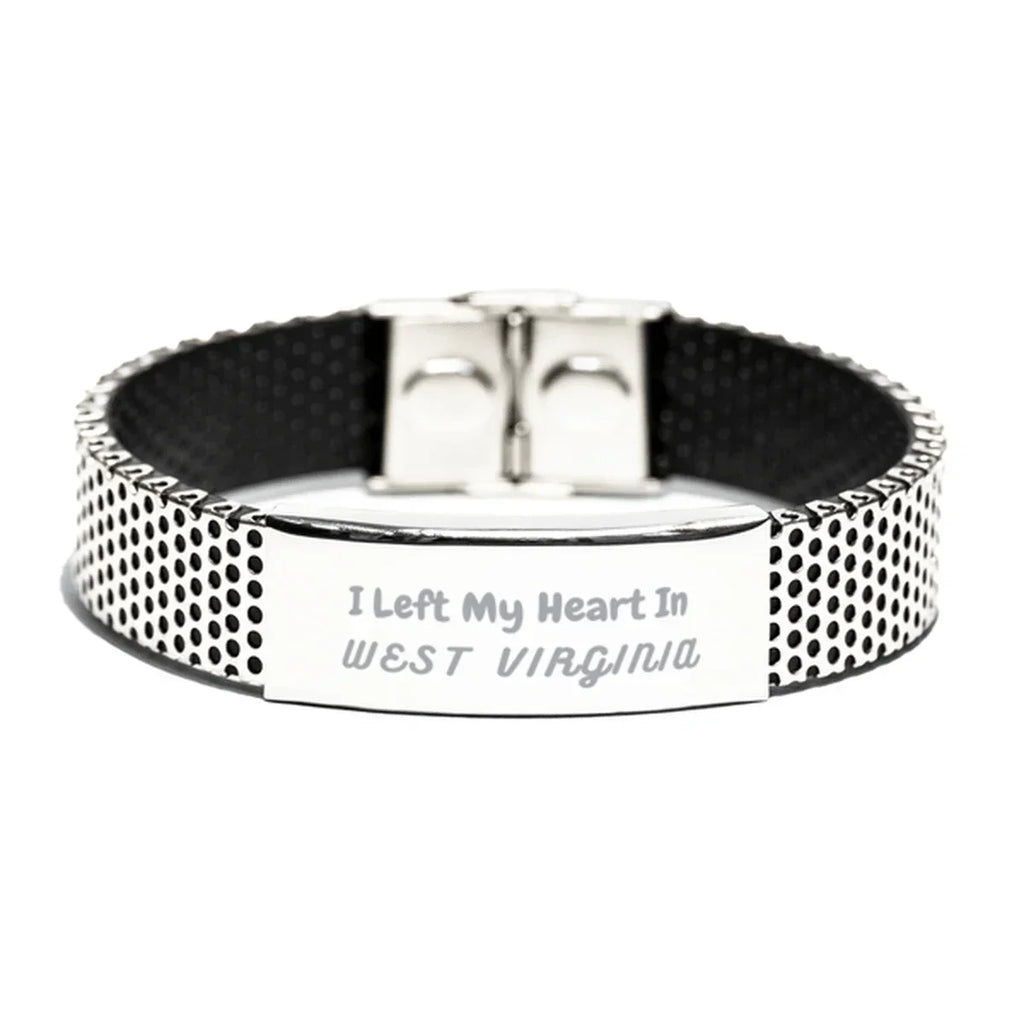 I Left My Heart In West Virginia Gifts, Meaningful West Virginia State for Friends, Men, Women. Stainless Steel Bracelet for West Virginia People