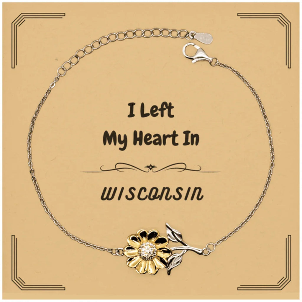 I Left My Heart In Wisconsin Gifts, Meaningful Wisconsin State for Friends, Men, Women. Sunflower Bracelet for Wisconsin People