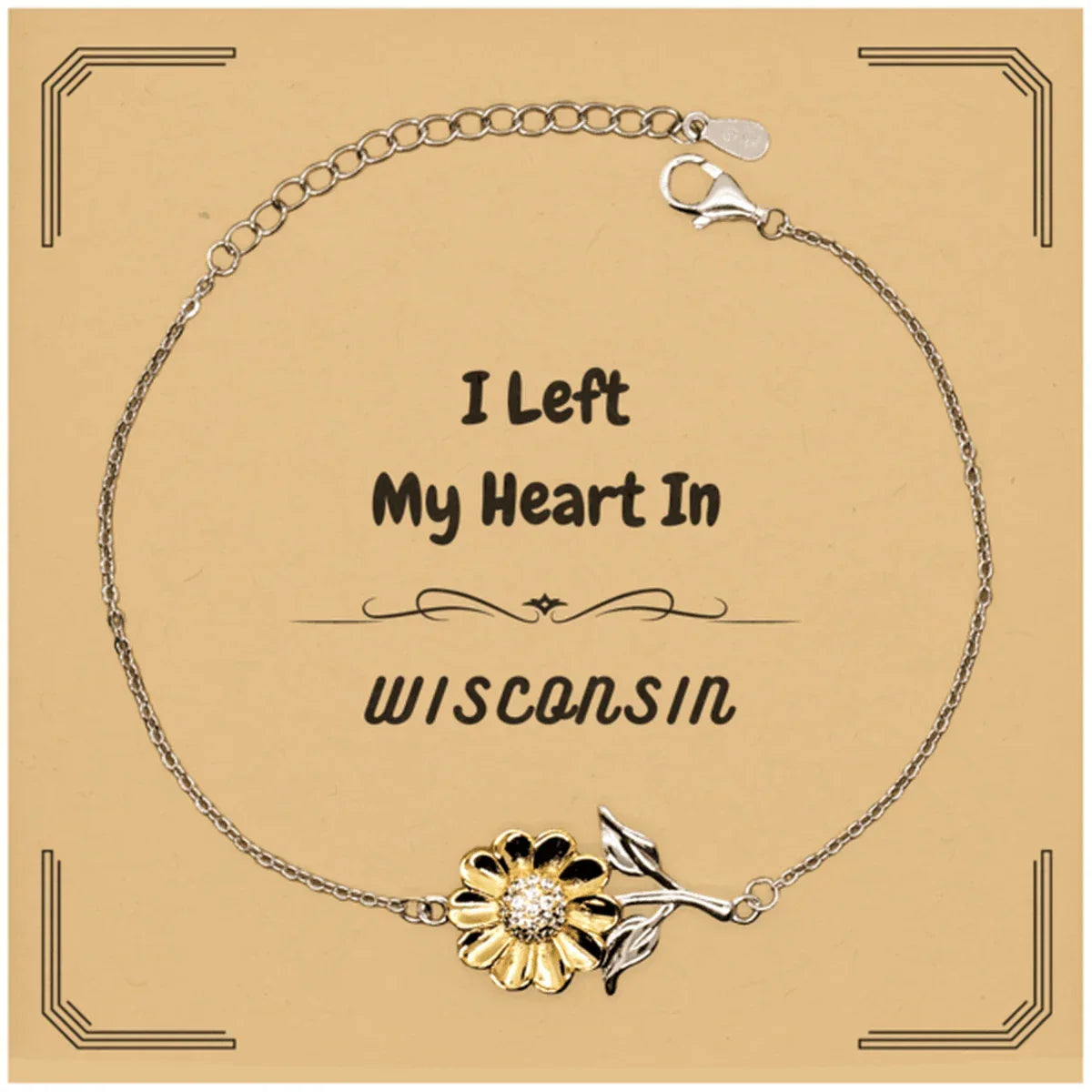 I Left My Heart In Wisconsin Gifts, Meaningful Wisconsin State for Friends, Men, Women. Sunflower Bracelet for Wisconsin People