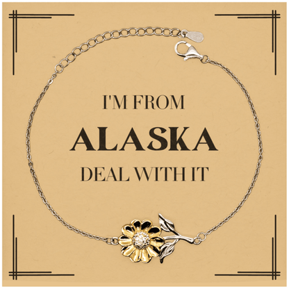I'm from Alaska, Deal with it, Proud Alaska State Gifts, Alaska Sunflower Bracelet Gift Idea, Christmas Gifts for Alaska People, Coworkers, Colleague - Mallard Moon Gift Shop