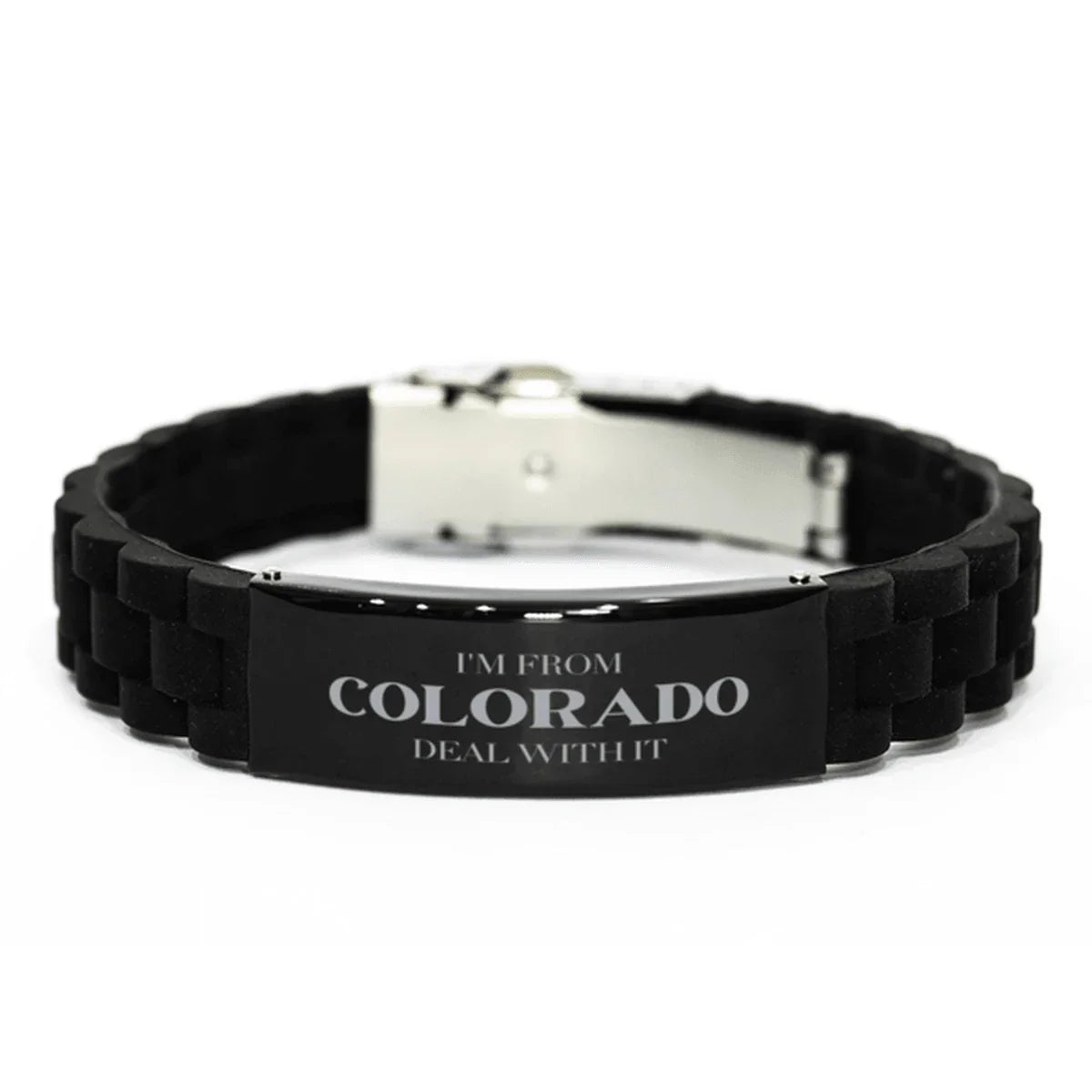 I'm from Colorado, Deal with it, Proud Colorado State Black Glidelock Clasp Bracelet Gift Idea