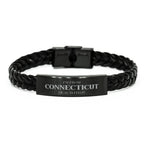 I'm from Connecticut, Deal with it, Proud Connecticut State Braided Leather Bracelet Gift Idea