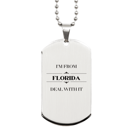 I'm from Florida, Deal with it, Proud Florida State Gifts, Florida Silver Dog Tag Gift Idea, Christmas Gifts for Florida People, Coworkers, Colleague - Mallard Moon Gift Shop