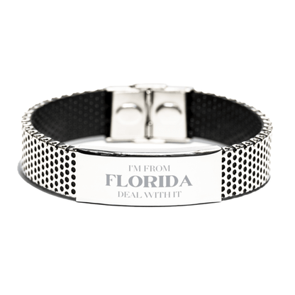 I'm from Florida, Deal with it, Proud Florida State Gifts, Florida Stainless Steel Bracelet Gift Idea, Christmas Gifts for Florida People, Coworkers, Colleague - Mallard Moon Gift Shop