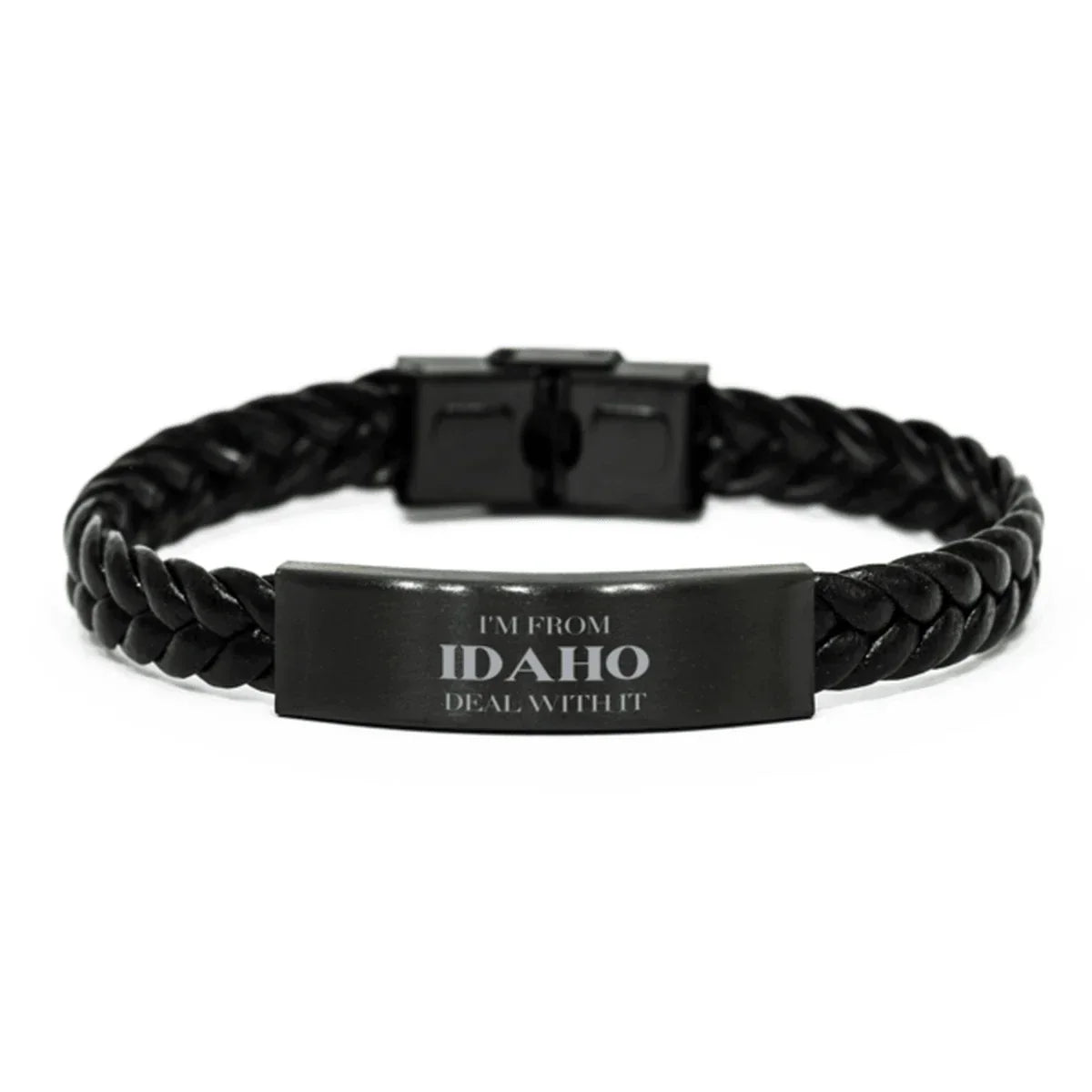 I'm from Idaho, Deal with it, Proud Idaho State Braided Leather Bracelet Gift Idea