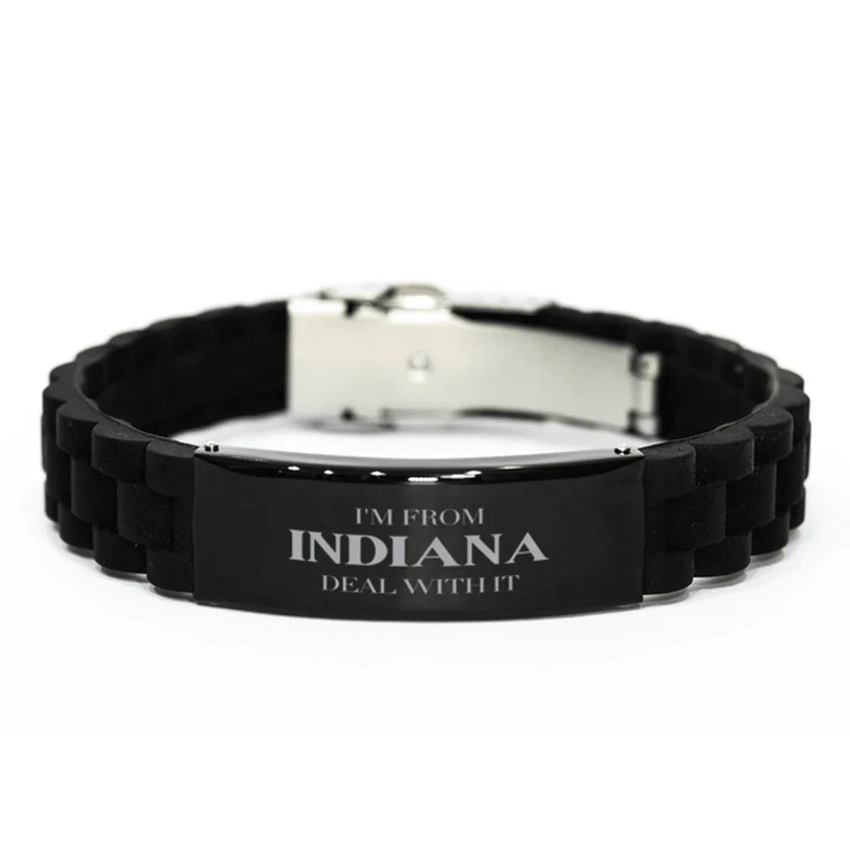 I'm from Indiana, Deal with it, Proud Indiana State Black Glidelock Clasp Bracelet Gift Idea