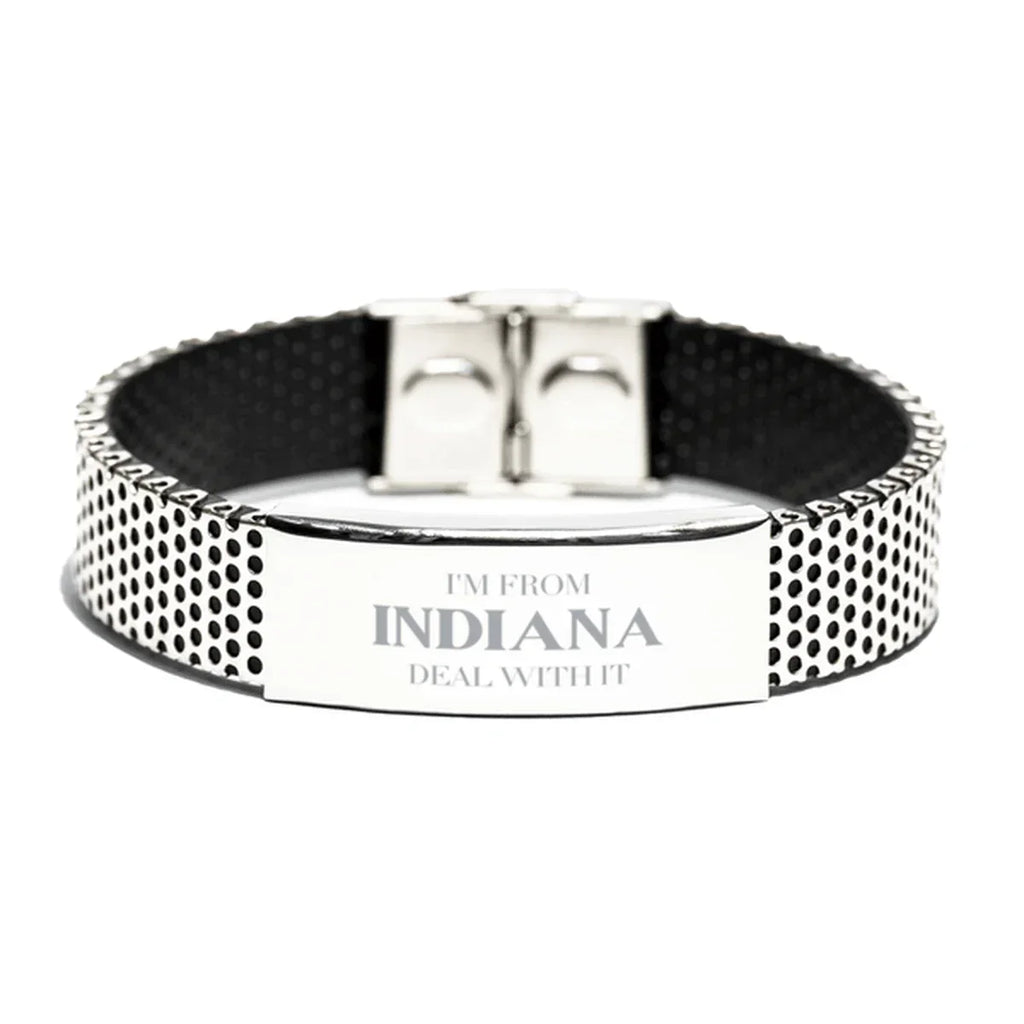I'm from Indiana, Deal with it, Proud Indiana State Stainless Steel Bracelet Gift Idea