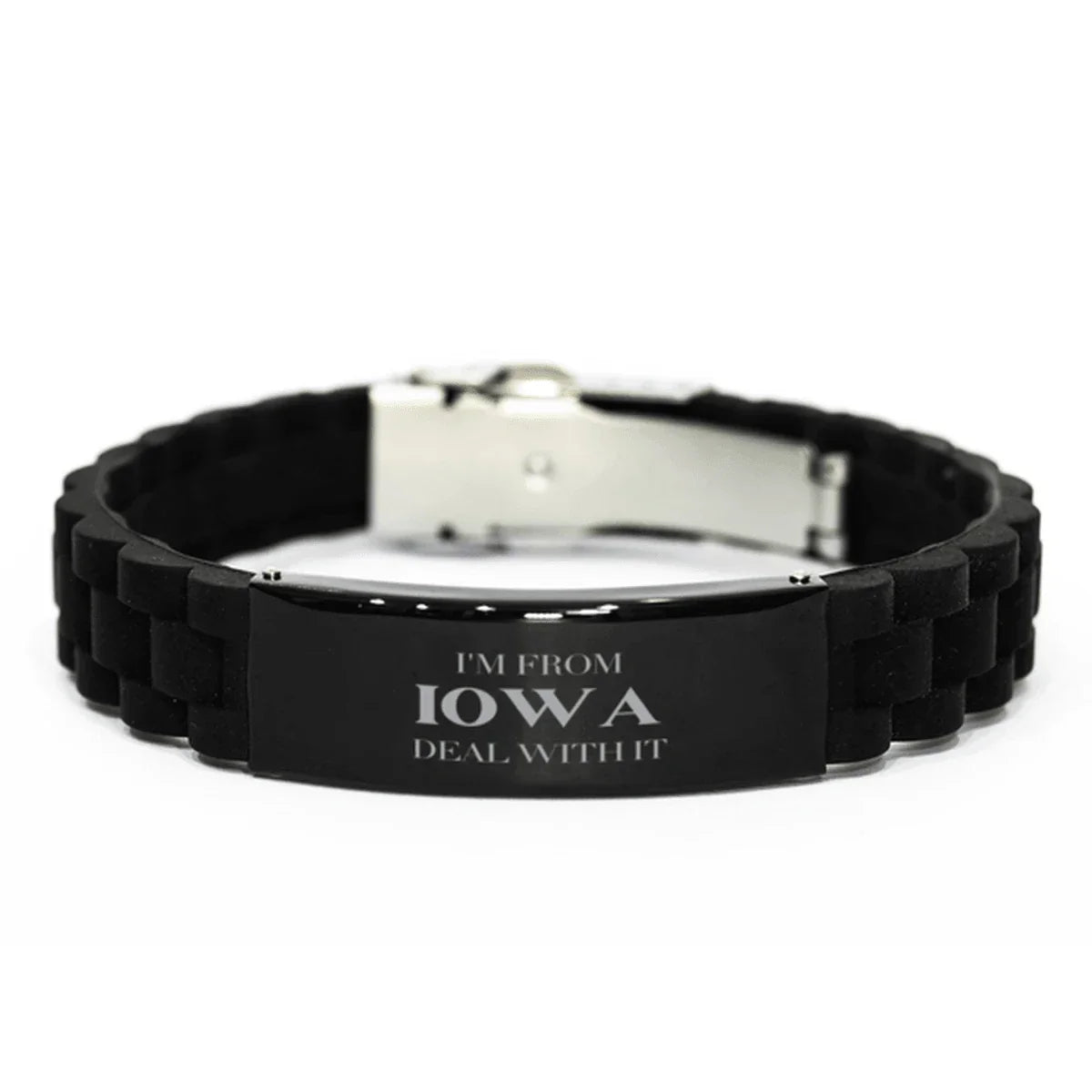 I'm from Iowa, Deal with it, Proud Iowa State Black Glidelock Clasp Bracelet Gift Idea