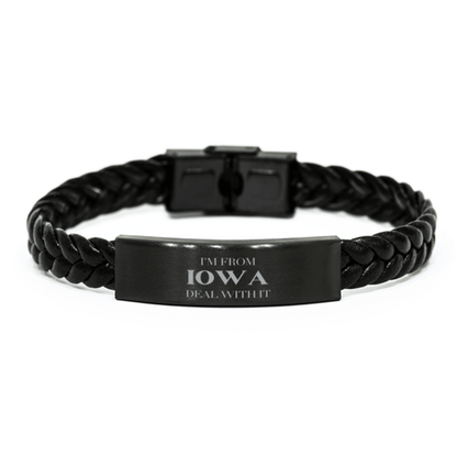 I'm from Iowa, Deal with it, Proud Iowa State Gifts, Iowa Braided Leather Bracelet Gift Idea, Christmas Gifts for Iowa People, Coworkers, Colleague - Mallard Moon Gift Shop