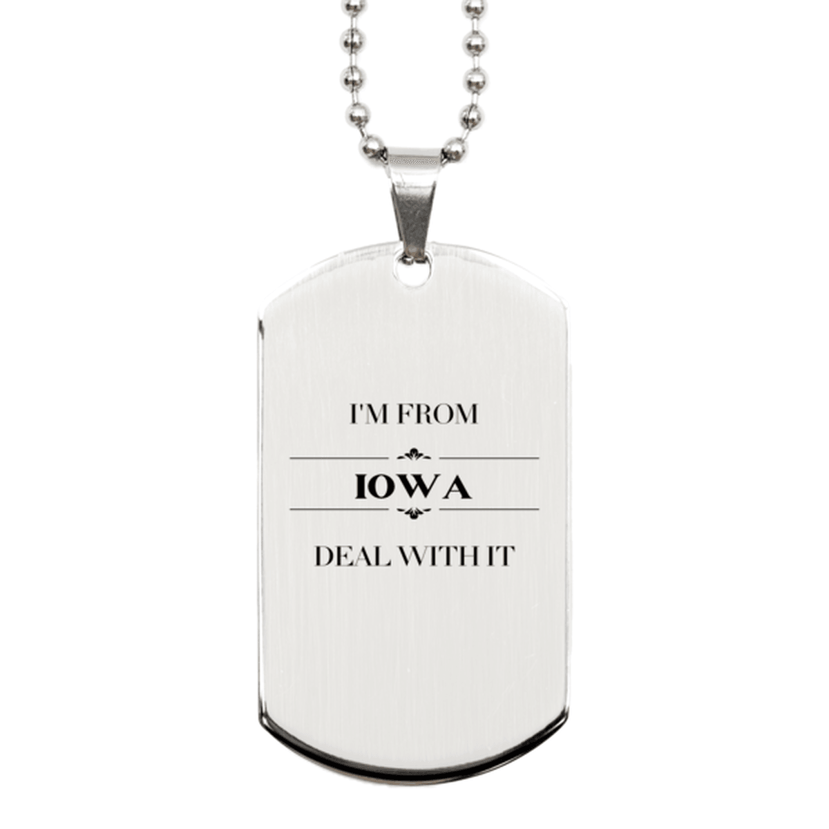 I'm from Iowa, Deal with it, Proud Iowa State Gifts, Iowa Silver Dog Tag Gift Idea, Christmas Gifts for Iowa People, Coworkers, Colleague - Mallard Moon Gift Shop