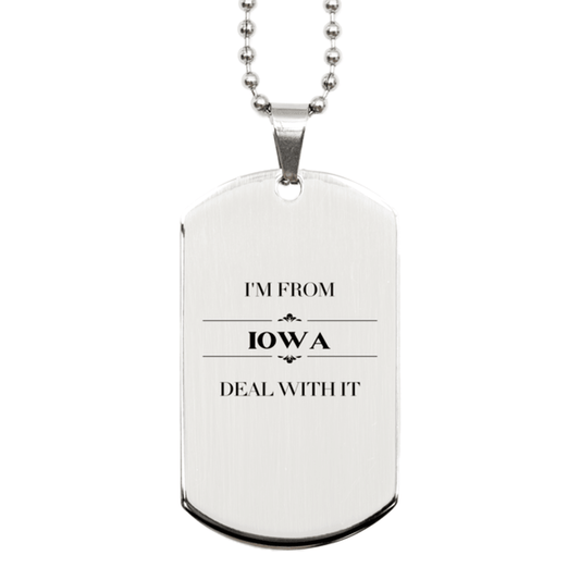 I'm from Iowa, Deal with it, Proud Iowa State Gifts, Iowa Silver Dog Tag Gift Idea, Christmas Gifts for Iowa People, Coworkers, Colleague - Mallard Moon Gift Shop