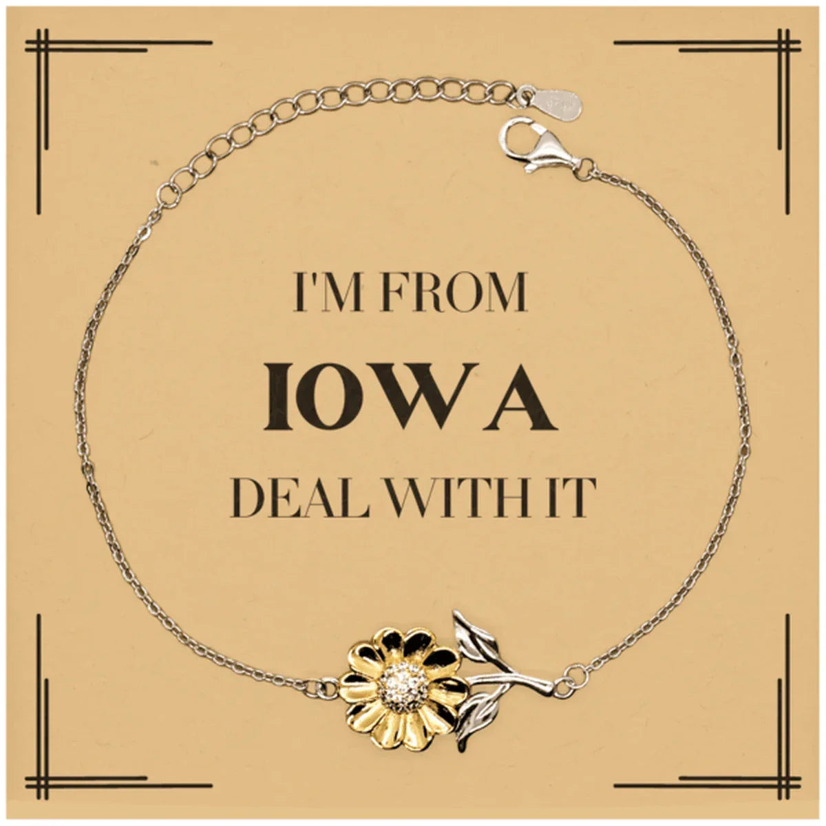 I'm from Iowa, Deal with it, Proud Iowa State Gifts, Iowa Sunflower Bracelet Gift Idea, Christmas Gifts for Iowa People, Coworkers, Colleague