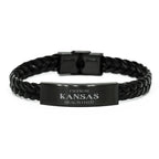 I'm from Kansas, Deal with it, Proud Kansas State Braided Leather Bracelet Gift Idea