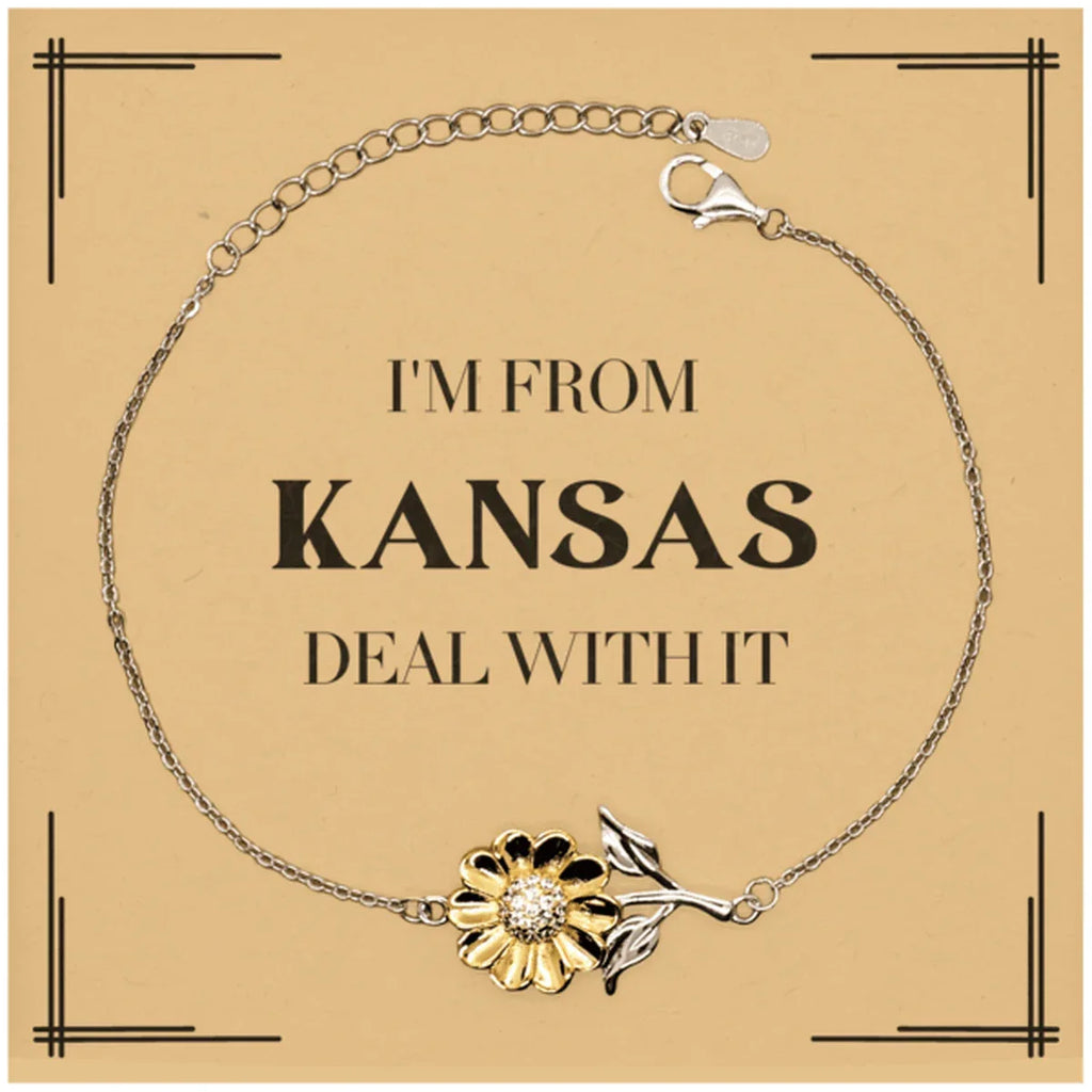 I'm from Kansas, Deal with it, Proud Kansas State Gifts, Kansas Sunflower Bracelet Gift Idea, Christmas Gifts for Kansas People, Coworkers, Colleague