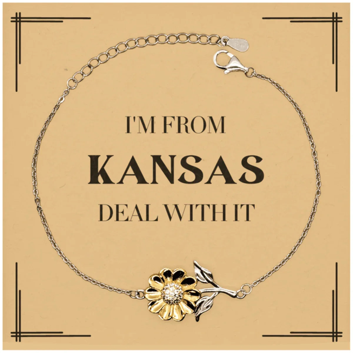 I'm from Kansas, Deal with it, Proud Kansas State Gifts, Kansas Sunflower Bracelet Gift Idea, Christmas Gifts for Kansas People, Coworkers, Colleague