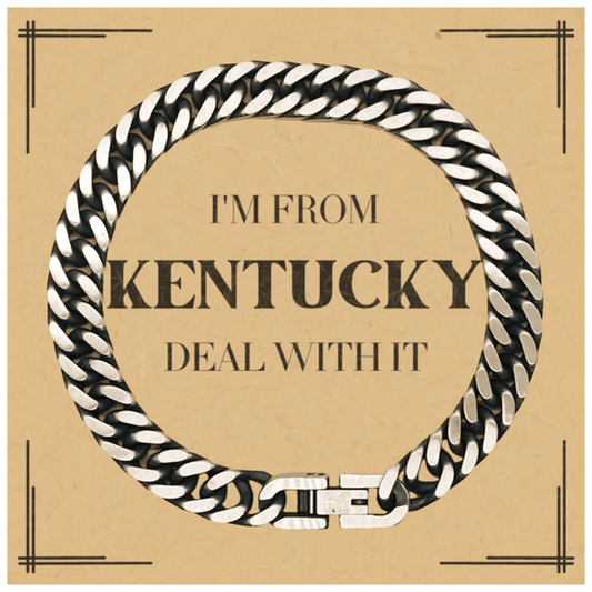 I'm from Kentucky, Deal with it, Proud Kentucky State Gifts, Kentucky Cuban Link Chain Bracelet Gift Idea, Christmas Gifts for Kentucky People, Coworkers, Colleague - Mallard Moon Gift Shop